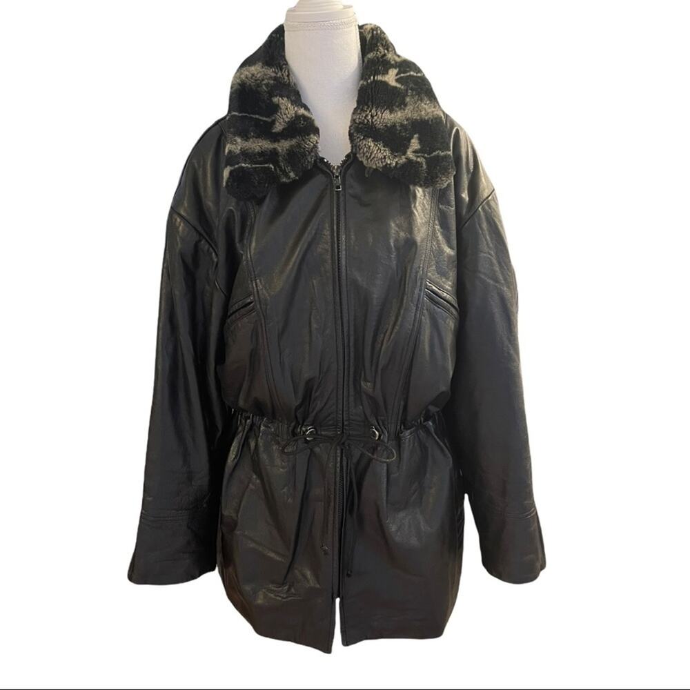 Danier Black Soft Leather 3/4 Length Collared Coat M